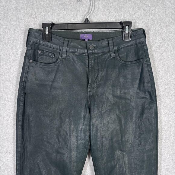 NYDJ Jeans 10 Forest Green Waxed Coated Fringe Boho Festival Lift Tuck Turquoise - Picture 2 of 14